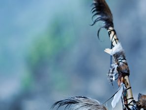 Portrait of Amazon woman with staff.